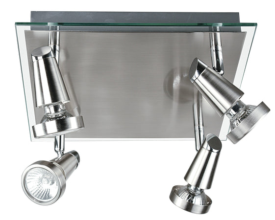 Plafoniera moderna a quatrro luci cromata 42 watt 2800 kelvin GU10