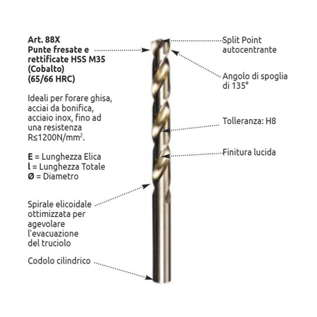 Stella Bianca 10,00mm punta elicoidale HSS Cobalto 5% DIN 338