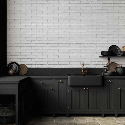 Carta da parati - Snow Brick - Pattern Imitating a Brick Wall in White