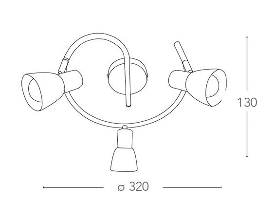 Plafoniera a tre luci dalla forma originale 40 watt E14