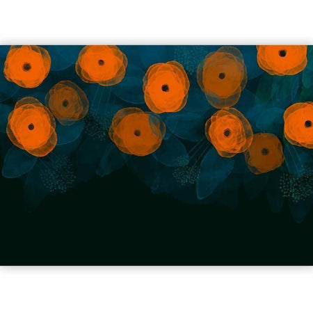 Carta da parati - Watercolour composition - orange patterns on a delicate leaf background