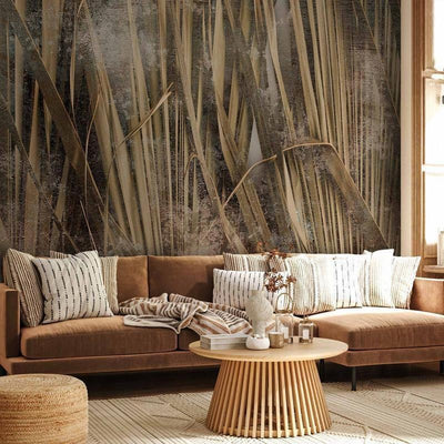 Carta da parati - Dry leaves - landscape of tall grasses in boho style with paint patterns