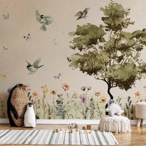 Carta da parati - Spring Meadow - a Clearing With Flowers Painted in Watercolours