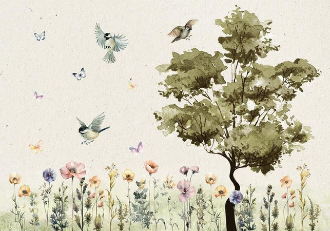 Carta da parati - Spring Meadow - a Clearing With Flowers Painted in Watercolours