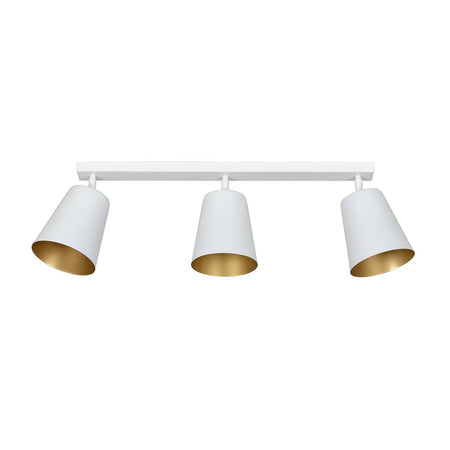 Plafoniera A Faretti 3 Luci Prism Con Coni In Acciaio Bianco E Oro Interno