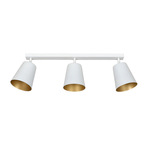 Plafoniera A Faretti 3 Luci Prism Con Coni In Acciaio Bianco E Oro Interno