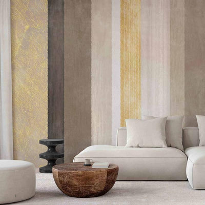 Carta da parati Strisce verticali dorate e marroni
