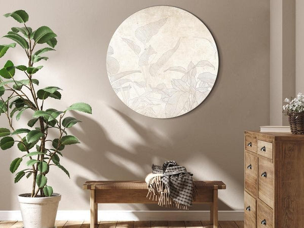 Quadro rotondo Foglie tropicali beige