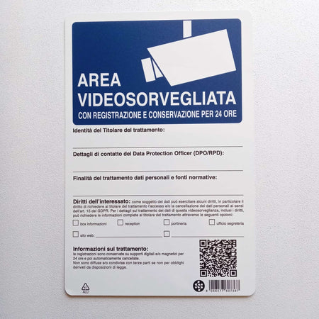 Cartello 30x20cm in alluminio " area videosorvegliata "