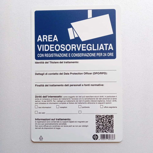 Cartello 30x20cm in alluminio  area videosorvegliata 