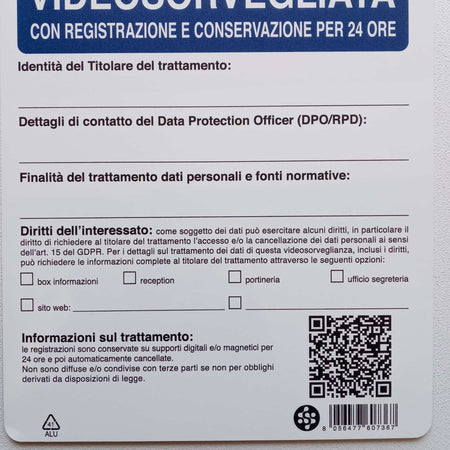 Cartello 30x20cm in alluminio " area videosorvegliata "