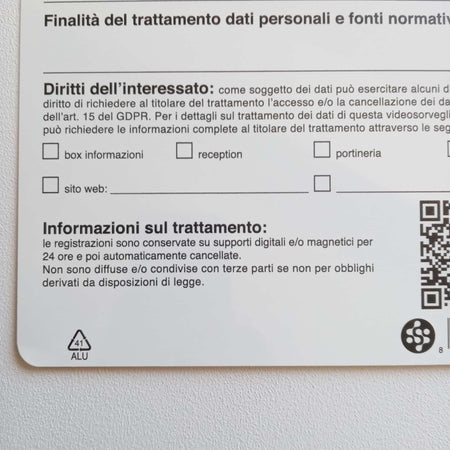 Cartello 30x20cm in alluminio " area videosorvegliata "