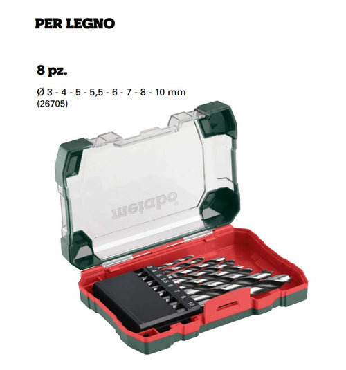 Metabo set 8 punte per legno a 2 taglienti attacco normale