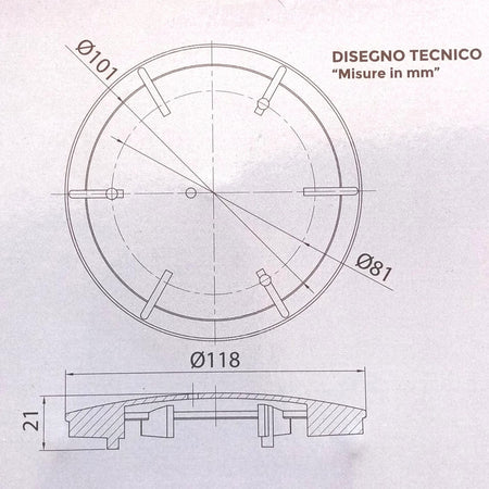 Piattello 118mm coperchio finitura acciaio spazzolato in ottone per piletta piatto doccia