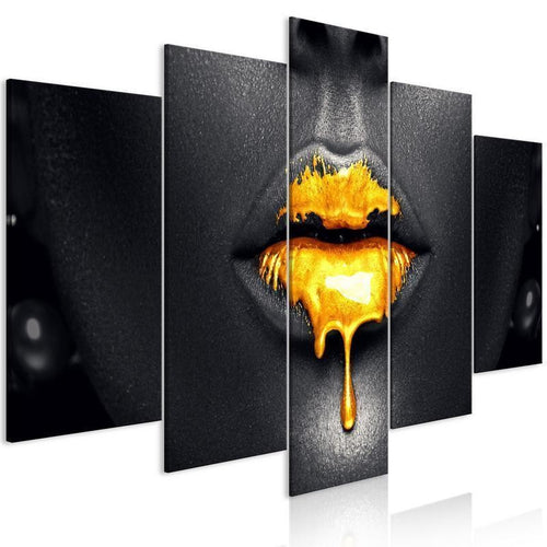 Quadro - Gold Lips (5 Parts) Wide