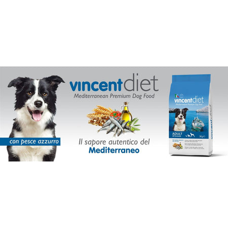 Crocchette Vincent per cani Diet con Pesce Azzurro 15 kg a base di pesce, cereali e legumi.