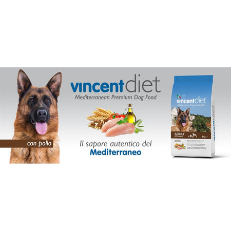 Crocchette Vincent per cani Diet Pollo 15 kg a base di carne, cereali e legumi.