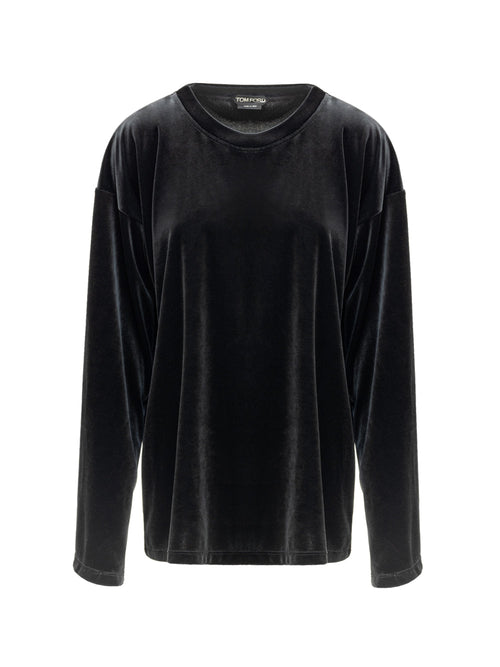 Tom Ford Maglia in Velluto Nera Manica Lunga da donna