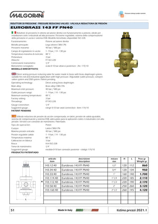 Malgorani 1" PN 40 riduttore di pressione per acqua e aria - senza bocchettoni