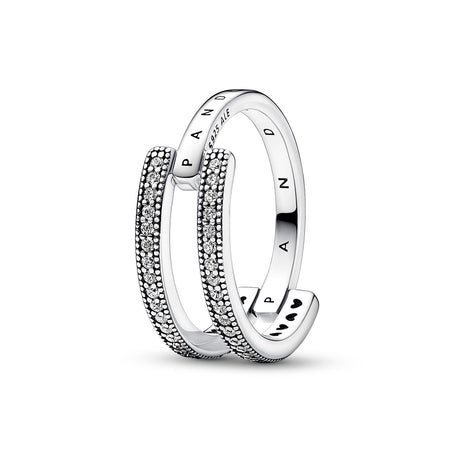 Pandora - Anello Doppia Fascia Logo e Pavè