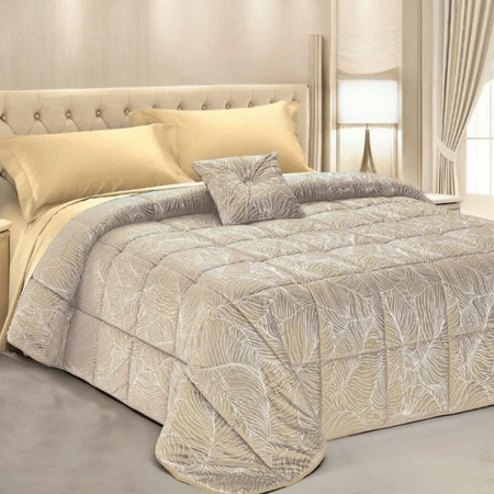 Trapuntino matrimoniale con cuscino arredo Elettra in velluto