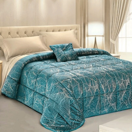 Trapuntino matrimoniale con cuscino arredo Elettra in velluto