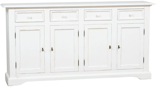 Biscottini Credenza Country in legno massello di tiglio finitura bianca anticata L202xPR45xH103 cm. Made in Italy