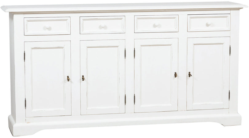 Biscottini Credenza Country in legno massello di tiglio finitura bianca anticata L202xPR45xH103 cm. Made in Italy