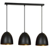 Lampadario 3 Luci Lenox In Acciaio Nero Con Cupole In Nero E Oro