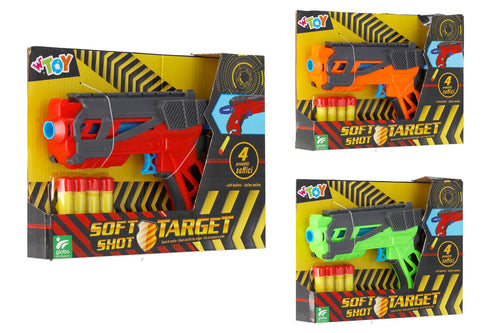 Pistola Spara Proiettili Soffici con 4 Proiettili 3 Colori