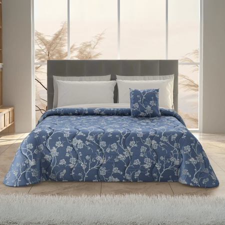 Trapunta matrimoniale in raso Ramage con cuscino arredo