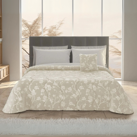 Trapunta matrimoniale in raso Ramage con cuscino arredo