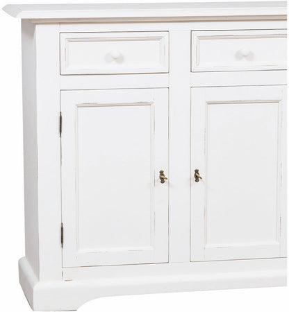 Biscottini Credenza Country in legno massello di tiglio finitura bianca anticata L202xPR45xH103 cm. Made in Italy