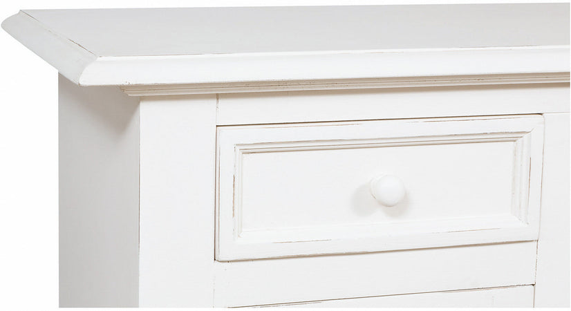Biscottini Credenza Country in legno massello di tiglio finitura bianca anticata L202xPR45xH103 cm. Made in Italy
