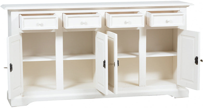 Biscottini Credenza Country in legno massello di tiglio finitura bianca anticata L202xPR45xH103 cm. Made in Italy