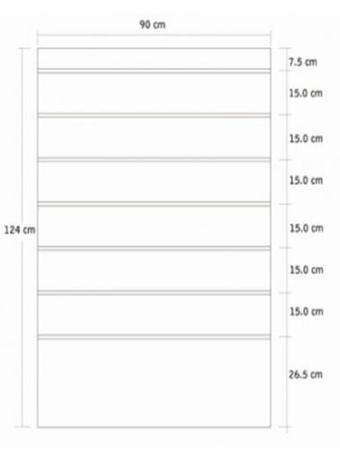 Espositore a parete in vari colori con pannelli dogati cm. 91x45x134h