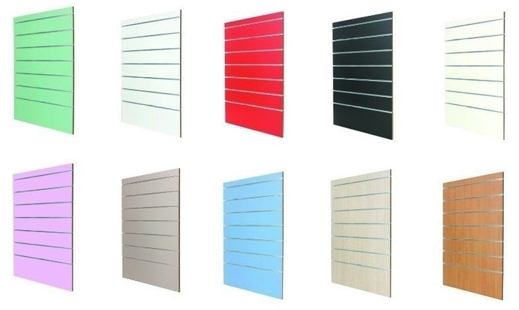 Espositore a parete in vari colori con pannelli dogati cm. 91x45x134h