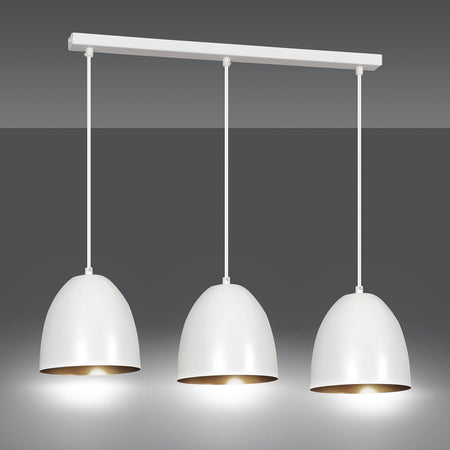 Lampadario 3 Luci Lenox In Acciaio Bianco Con Cupole In Nero E Oro