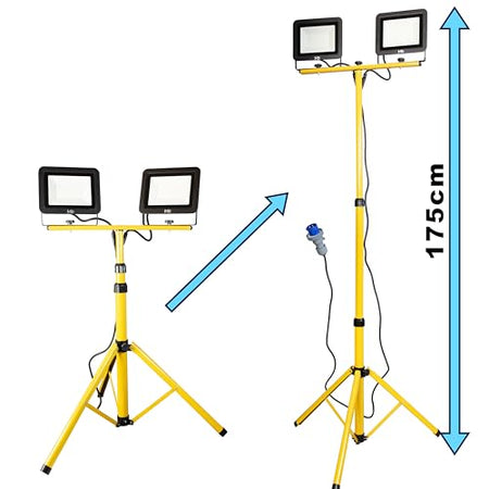 Faretto LED Professionale da cantiere con treppiede telescopico Giallo e spina industriale CEE - 60 e 100 Watt - ElettroWatt.eu