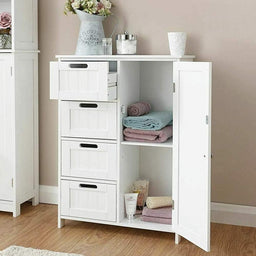 Scaffale Bagno Salvaspazio Kleankin - Legno, 32.6x30x171.2 Cm, Bianco Con Cassetto - Foto 3