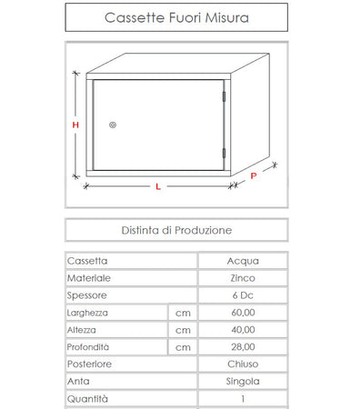 Cassetta per contatore acqua L 60 x H 40 x P 28cm con schienale per chiusura posteriore