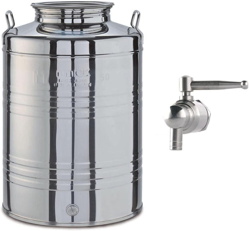 FUSTO OLIO INOX DA 50 LT + RUBINETTO ACCIAIO ANTIGOCCIA FER 269391+ 97611