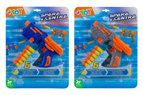 Pistola con 6 proiettili soffici in 2 colori