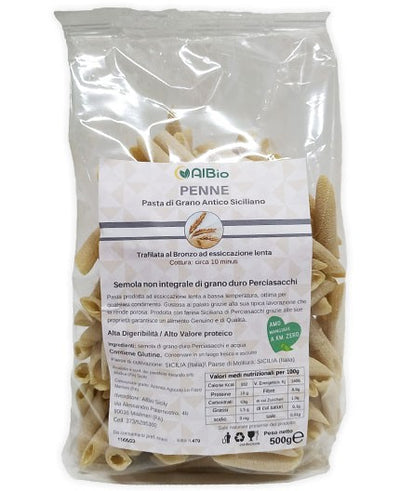 Pasta Penne Artigianale Di Grano Antico Siciliano 500gr. Perciasacchi Trafilata Al Bronzo Khorasan