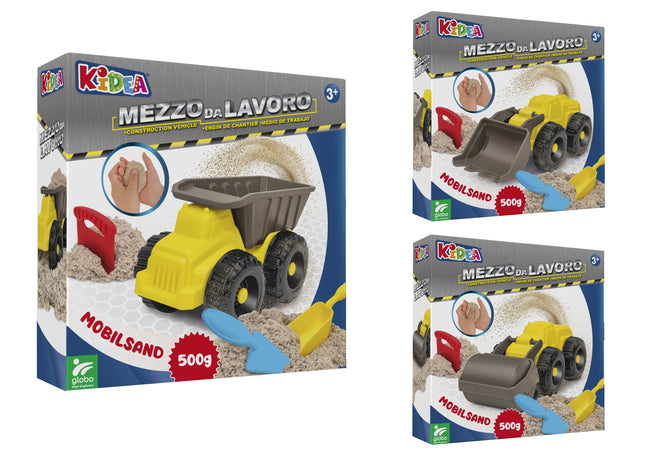 Veicolo da lavoro giocattolo con sabbia magica
