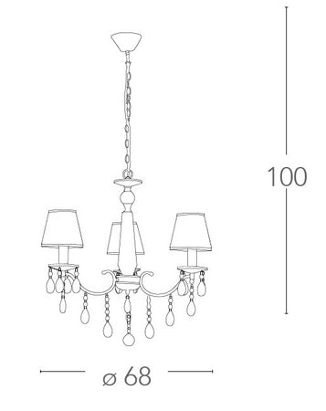 Lampadario a sospensione Metallo Pendenti Cristalli K9 paralumi Polivinilico Bianco Glitterato E14