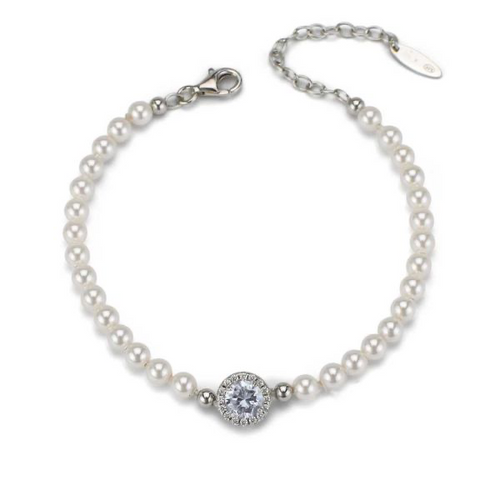 BOCCADAMO  -  Bracciale di perle con centrale tondo di zirconi bianchi