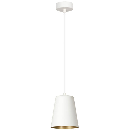 Sospensione 1 Luce Milargo In Acciaio Bianco Con Paralume A Cono In Bianco E Oro