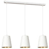 Lampadario 3 Luci Milargo In Acciaio Bianco Con Paralumi A Cono In Bianco E Oro