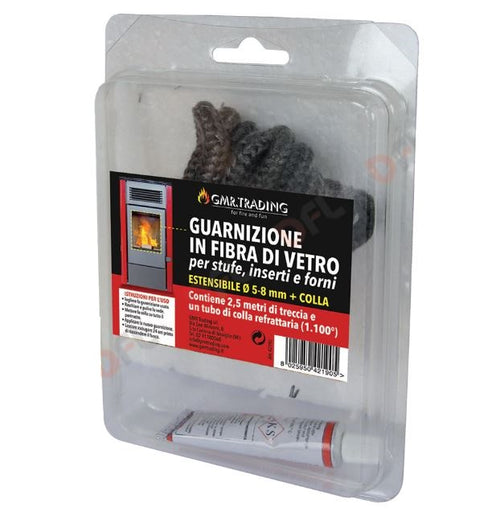 GUARNIZIONE TRECCIA IN FIBRA VETRO Ø 9 > 12 mm + COLLA 17 ML STUFA LEGNA PELLET
